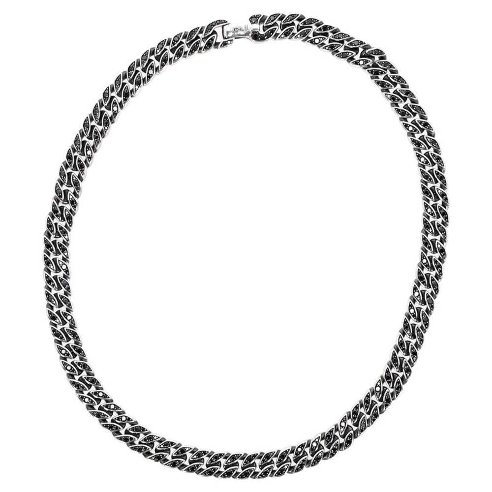 David Yurman Curb Chain Necklace with Black Diamonds in Silver Metal